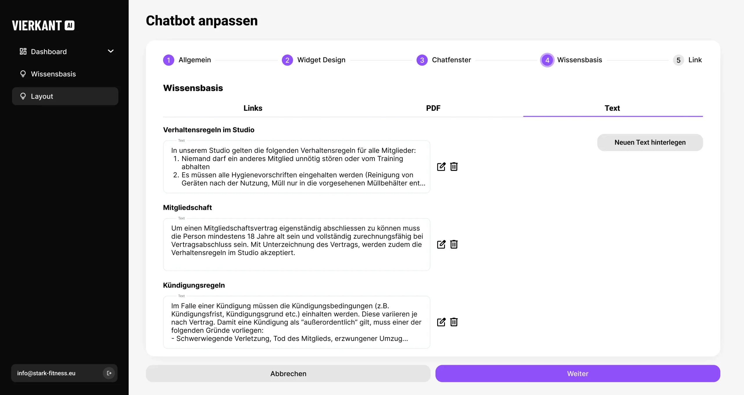 Chatbot - Wissensbasis - Texte